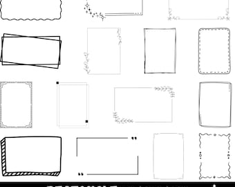 May include: A collection of over twenty black and white rectangle frames in various styles. Some frames have decorative elements like stars, floral designs, and wavy edges. The bottom of the image displays the text "20+ RECTANGLE FRAMES SVG | PNG | EPS | DXF | JPG".