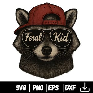 Feral Raccoon Kid PNG: Funny Sublimation Design (Digital Download)