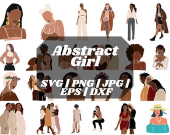 Black Afro Women Clipart: Abstract Fashion Girls SVG PNG JPG