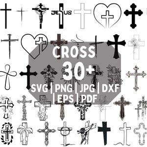 Paquete SVG de cruz cristiana: imágenes prediseñadas vectoriales, silueta (descarga digital)