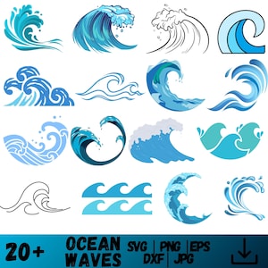 Wave SVG, Wave Svg Bundle, Ocean Svg, Water Svg, Wave Cricut, Sea Waves Svg, Waves Silhouette, Wave Vector, Beach Svg, Png, Dxf, Eps, JPG