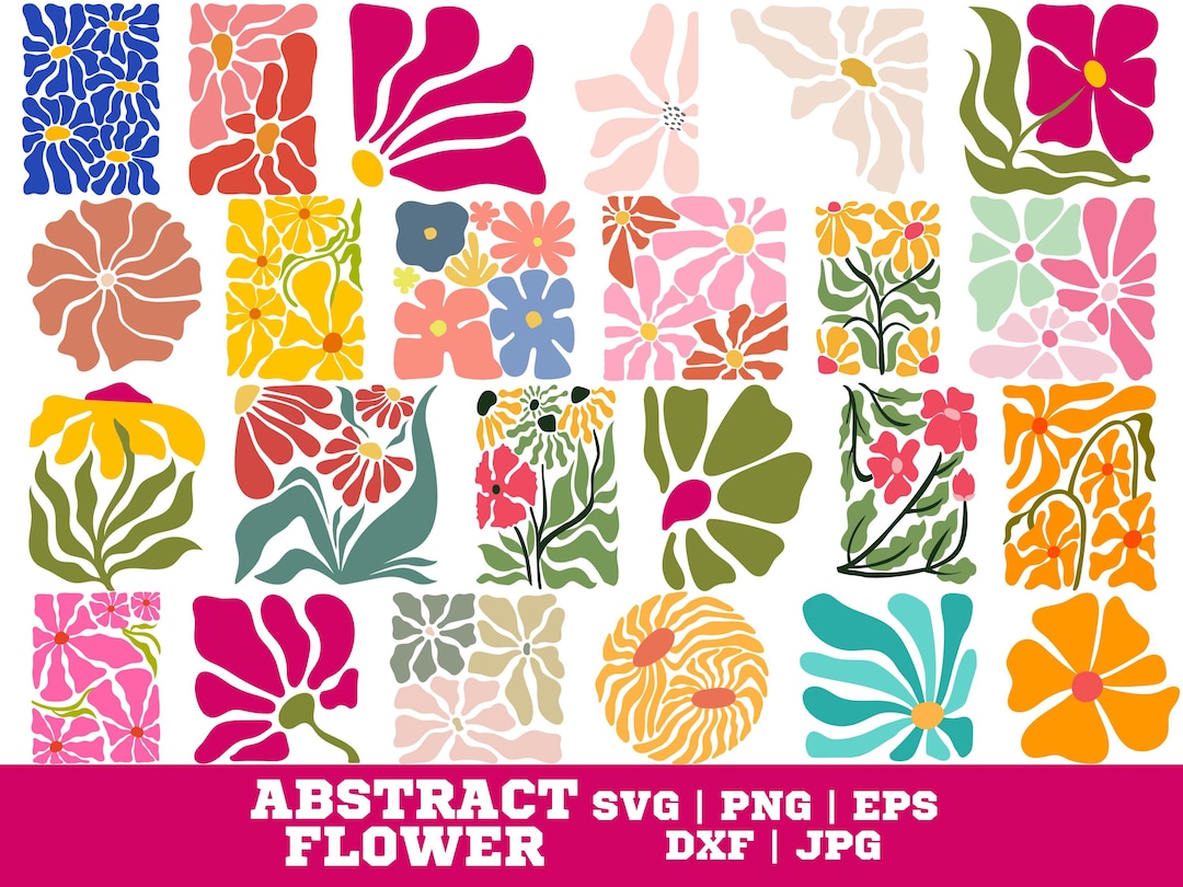 Abstract Flower Svg and Png Bundle, Danish Flower Svg, Retro Flower Svg ...