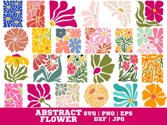 Abstract flower svg and png bundle, danish flower svg, retro flower svg, boho flower svg, floral png, boho floral png svg, groovy flower svg