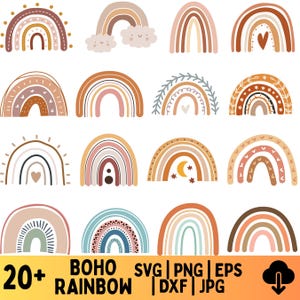 Boho Regenbogen Aufdruck BUNDLE, niedlicher Regenbogen Aufdruck, Boho Regenbogen Clipart, Regenbogen Aufdruck, handgezeichneter Regenbogen, Boho Aufkleber, Png, digitaler Download