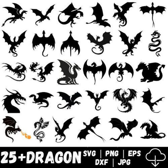 Dragon SVG Bundle, Dragon Vector, Dragon Clipart, Dragon Silhouette - digital download svg, eps, png, svg files for cricut