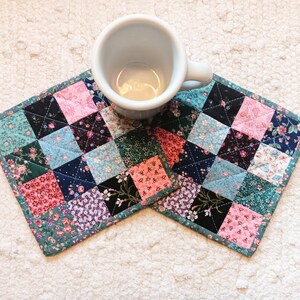 Quilted Patchwork Mug Rugs Coasters Farmhouse Shabby Chic Vintage Inspired Set of 2