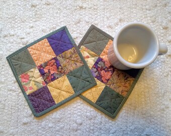 Quilted Fabric Mug Rugs Coasters Handmade Spring --Country Rustic Farmhouse Scrappy Patchwork