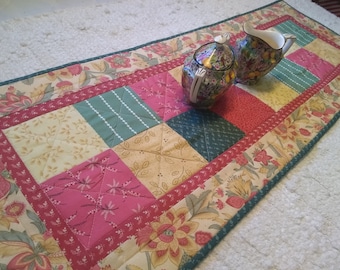 Quilted Table Runner 30 x 12 Topper Handmade Spring Summer Primitive Rustic Country Farmhouse Patchwork