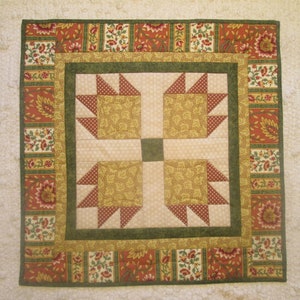 Shabby Cottage Chic Table Topper 36x38.5 Octagon Spring Floral Table Topper Blue and Yellow Quilted Table Runner