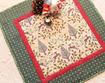 Quilted Yuletide Christmas Table Topper 16.5" Square Runner Handmade