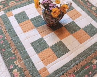 Quilted Table Topper: Fall Floral Patchwork, 17.5" Square
