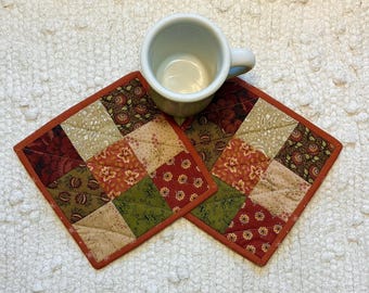 Fall Quilted Mug Rugs: Patchwork Farmhouse Rustic (6.5”Square)