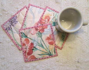 Handmade Quilted Chintz Coasters: Upcycled Vintage Fabric, Set of 4 (5.5" Square)