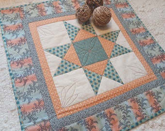 Quilted Table Runner 17 x17  Topper Spring Summer Scrappy Primitive Country Farmhouse Rustic Cottage Chic Vintage Ohio Star