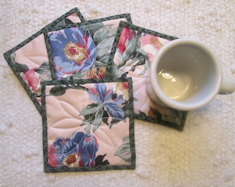 Quilted Fabric Mug Rugs Coasters Spring Summer Handmade Set of 4  Vintage Chintz Shabby Chic Cottagecore Farmhouse Country
