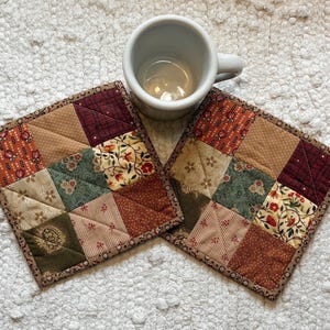 Quilted Mug Rugs Coasters 6.5" Set of 2 Scrappy Handmade Patchwork