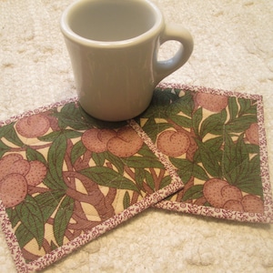 Quilted Upcycled Fabric 5.5&quot; Mug Rugs Upcycled Coasters Handmade Floral Set of 2