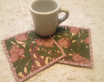 Quilted Fabric Mug Rugs Upcycled Coasters Handmade Floral Set of 2