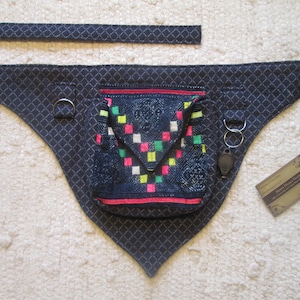 Upcycled Festival Pocket Utility Belt Fanny Pack Burning Man Indigo Ethnic Tribal Vegan