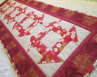 Quilted Table Runner 42.5 x 15 Spring Summer Floral Asian Zen Cottage Chic Farmhouse Country Churn Dash