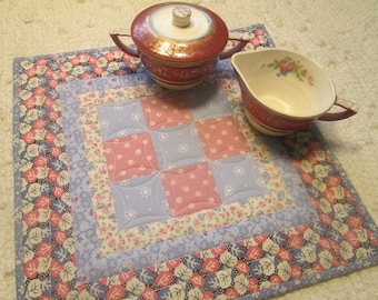 Floral Quilted Table Topper: Shabby Chic Centerpiece (13x13)