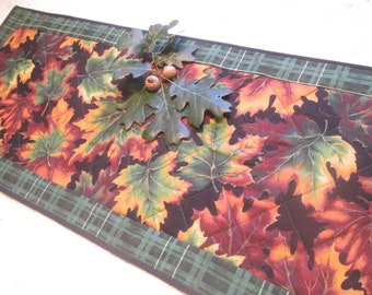 Quilted Table Runner 42 x 13 Fall Autumn Leaves Thanksgiving Farmhouse Rustic Cottage Chic