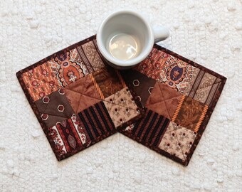 Quilted Mug Rugs: Scrappy Patchwork Handmade, Set of 2 (6.5" Square)