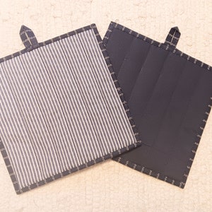 Navy Blue Ticking Quilted Potholders Set of 2 Quilted Farmhouse Rustic Country Upcycled