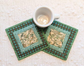 Quilted Fabric Mug Rugs Japanese Set of Ethnic Asian Zen Handmade (6.25" Square)