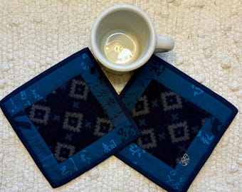 Japanese Quilted Mug Rugs: Indigo and Blue (6.25” Square)