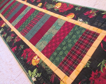 Christmas Table Runner, Handmade Quilted Poinsettia Holiday Decor (49.25 x 14)