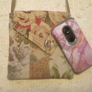 Crossbody Cell Phone Bag Boho Shabby Chic Tapestry Fringe Vintage Inspired Vegan Passport