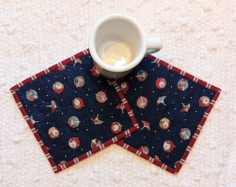 Quilted Mug Rugs: Japanese Umbrellas, Wabi Sabi Style (6.5" Square) Set of 2