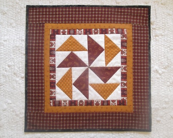 Handmade Quilted Table Topper: Primitive Autumn Rustic Farmhouse Decor (15.25" Square)