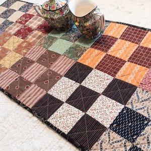 Quilted Primitive Table Runner 31.5 x 13.5 Topper Handmade Fall Rustic Country Farmhouse Patchwork
