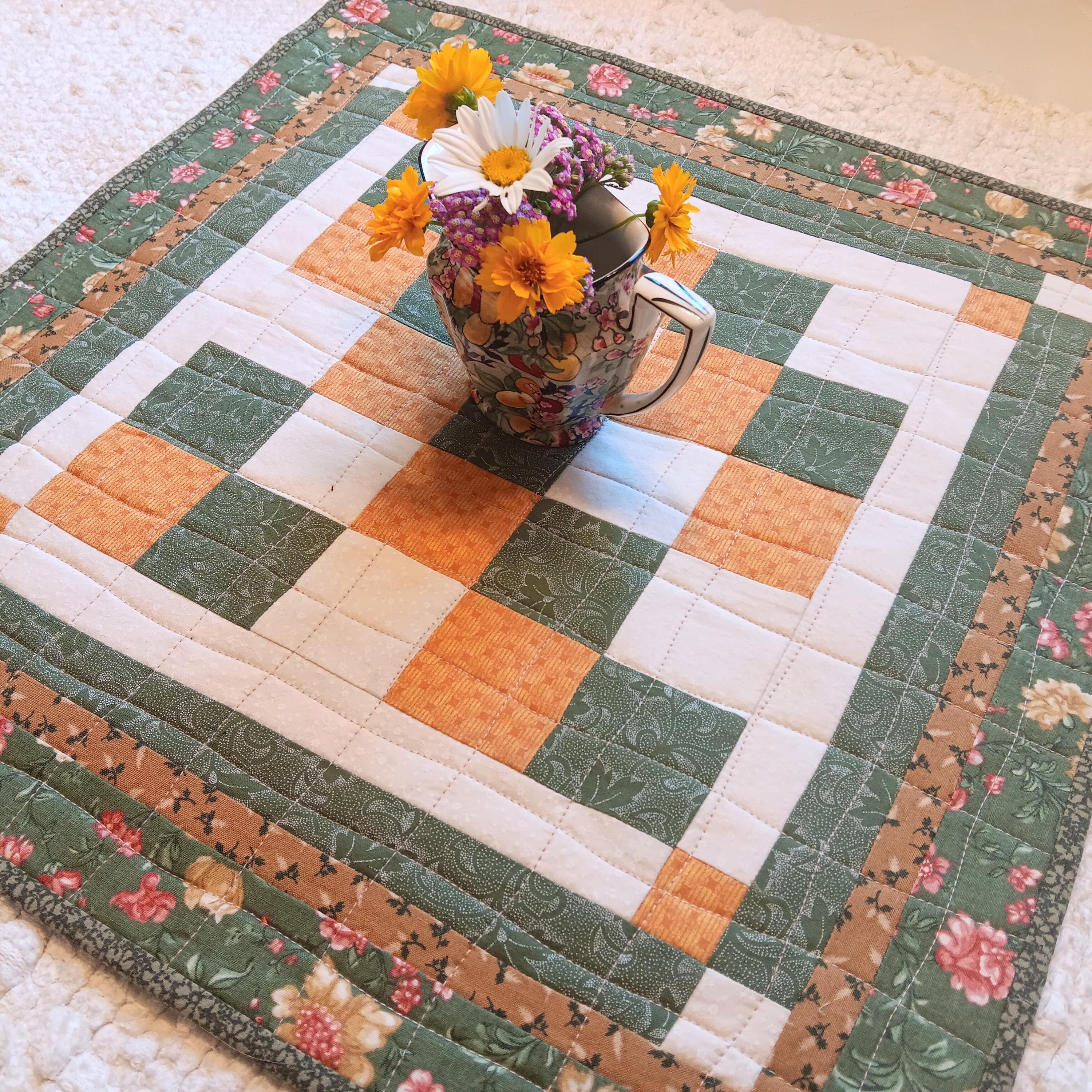 Quilted Table Topper: Fall Floral Patchwork, 17.5