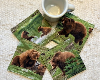 Woodland Bears Quilted Coasters/Mug Rugs (5”Square)