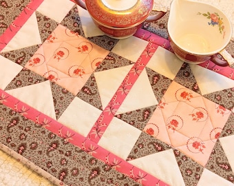 Quilted Table Runner 14 x 22 Topper Small Star Handmade Farmhouse Cottage