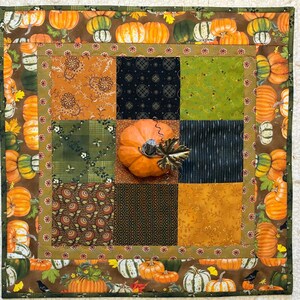 Fall Quilted Table Topper: Patchwork Pumpkins Farmhouse Rustic (16” Square)