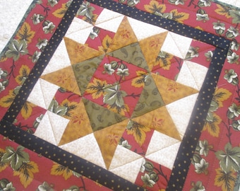 Quilted Table Topper 15.25 x 15.25 Runner Handmade Scrappy Fall Winter Primitive Country Farmhouse Rustic Cottage Chic Vintage Ohio Star