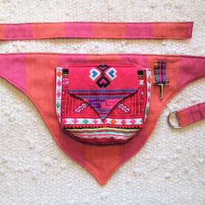 Pink Festival Pocket Utility Belt Burning Man Tribal Fanny Pack Upcycled Ethnic Fabric