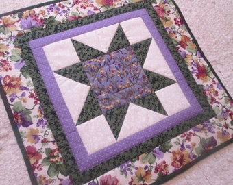 Quilted Table Topper 14.75 x 14.75 Runner Handmade Spring Summer Floral Country Rustic Farmhouse Cottage Chic Star Wall Hanging