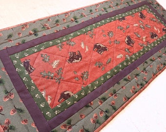 Handmade Quilted Table Runner: Winter Bears, Pine Cones, Rustic Cabin Decor (29" x 12.75")