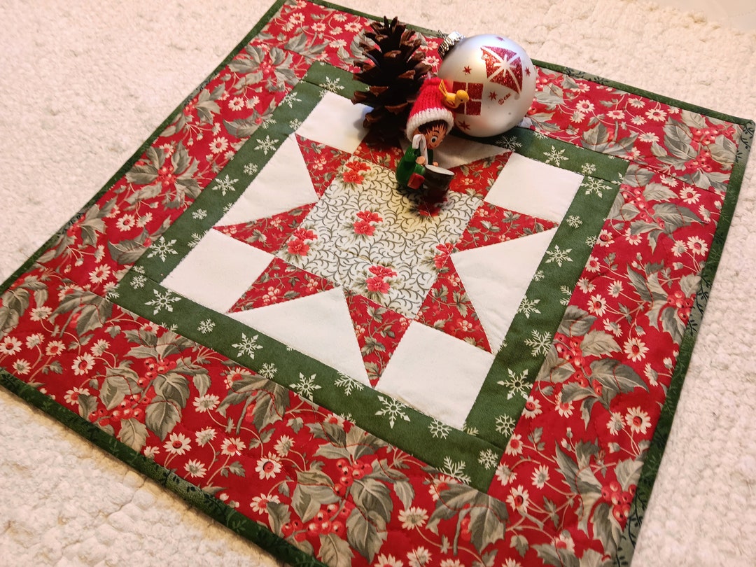 Quilted Table Topper 15 X 15 Christmas Star Country Primitive Rustic ...