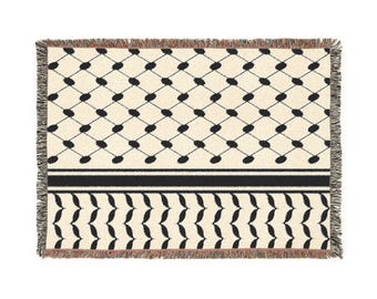 Manta de algodón tejida keffiyeh palestina, kuffiya, decoración del hogar palestina, regalo palestino, inspirada en la kufiya, en blanco y negro