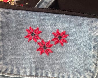 Handmade Cross Stitch Embroidered Tatreez Traditional Palestinian Denim  Shoulder Bag Boho Y2K Middle Eastern Style Crossbody Denim handbag