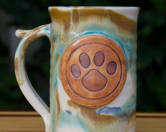 Paw Print Large (16 ounce) Stoneware Coffee in Tri Color Glaze**ready to ship