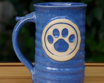 Paw Print Large (16 ounce) Stoneware Coffee in Deep Blue Glaze**ready to ship