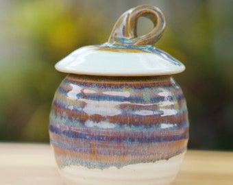 Pottery Sugar Bowl/Honey Jar in  Rainbow Brown glaze