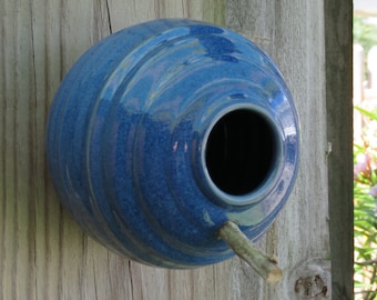 Pottery Birdhouse  bottle for wrens finches and chickadees  In Blue Glaze**READY TO SHIP